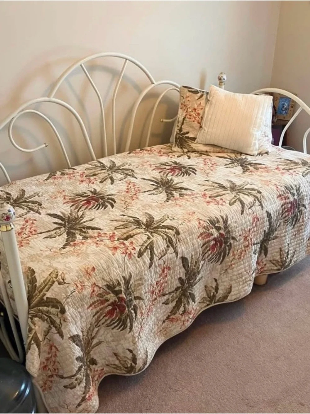 Tommy Bahama Floral Quilted Daybed Coverlet in Cream, Olive & Pink
